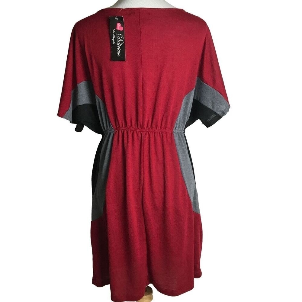 2X Womens Love Delirious Los Angeles Colorblock Red, Black And Gray Dress - Picture 2 of 12